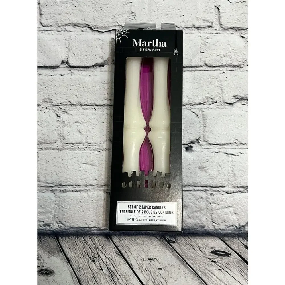 Martha Stewart Halloween Skeleton bones 10 inch white taper candles - NIP